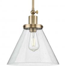  P500324-163 - Hinton Collection One-Light Vintage Brass and Seeded Glass Vintage Style Hanging Pendant Light