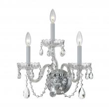  1033-CH-CL-S - Traditional Crystal 3 Light Swarovski Strass Polished Chrome Sconce