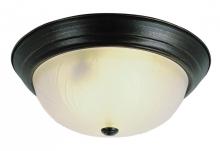  58802 PB - Three Light Polished Brass White Frost, Leaf Stamped Glass Bowl Flush Mount