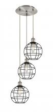  113B-3P-SN-CE-8-BK - Lake Placid - 3 Light - 15 inch - Brushed Satin Nickel - Cord Hung - Multi Pendant