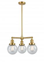  207-SG-G204-6-LED - Beacon - 3 Light - 19 inch - Satin Gold - Stem Hung - Chandelier