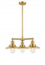  207-SG-M4 - Railroad - 3 Light - 19 inch - Satin Gold - Stem Hung - Chandelier