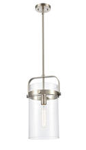  413-1S-SN-8CL-LED - Pilaster - 1 Light - 8 inch Glass - Brushed Satin Nickel - Cord hung - Mini Pendant