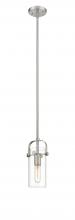  423-1S-SN-G423-7CL - Pilaster II Cylinder - 1 Light - 7 inch Long Glass - Satin Nickel - Pendant