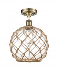  516-1C-AB-G122-10RB - Farmhouse Rope - 1 Light - 10 inch - Antique Brass - Semi-Flush Mount