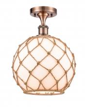  516-1C-AC-G121-10RB - Farmhouse Rope - 1 Light - 10 inch - Antique Copper - Semi-Flush Mount