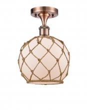  516-1C-AC-G121-8RB - Farmhouse Rope - 1 Light - 8 inch - Antique Copper - Semi-Flush Mount