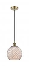  516-1P-AB-G121-8CBK - Farmhouse Chicken Wire - 1 Light - 8 inch - Antique Brass - Cord hung - Mini Pendant