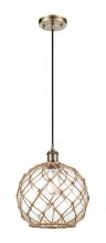  516-1P-AB-G122-10RB - Farmhouse Rope - 1 Light - 10 inch - Antique Brass - Cord hung - Mini Pendant