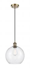  516-1P-AB-G124-10-LED - Athens - 1 Light - 10 inch - Antique Brass - Cord hung - Mini Pendant