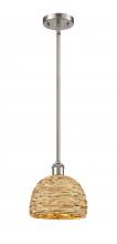  516-1S-SN-RBD-8-NAT - Woven Rattan - 1 Light - 8 inch - Satin Nickel - Mini Pendant