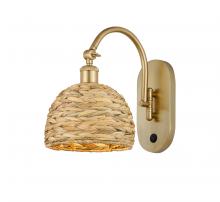  518-1W-SG-RBD-8-NAT - Woven Rattan - 1 Light - 8 inch - Satin Gold - Sconce