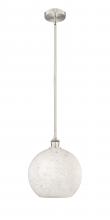  616-1S-SN-G1216-12WM - White Mouchette - 1 Light - 12 inch - Brushed Satin Nickel - Stem Hung - Mini Pendant