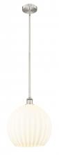  616-1S-SN-G1217-14WV - White Venetian - 1 Light - 14 inch - Brushed Satin Nickel - Stem Hung - Pendant