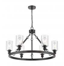  830-BK-G804 - Clymer - 6 Light - 30 inch - Matte Black - Chain Hung - Chandelier