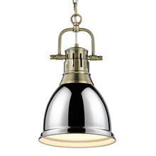  3602-S AB-CH - Duncan Small Pendant with Chain in Aged Brass with Chrome