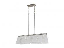  6072-LP PW-HWG - Serenity 5-Light Linear Pendant in Pewter with Hammered Water Glass