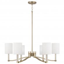  457061MA-715 - 6-Light Chandelier in Matte Brass with Clear Acrylic Accents and Cylindrical White Fabric Shades