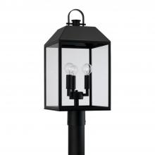  953435BK - 3-Light Outdoor Square Rectangle Post Lantern in Black with Clear Glass