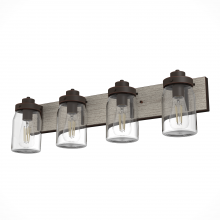  48023 - Hunter Devon Park Onyx Bengal and Barnwood with Clear Glass 4 Light Bathroom Vanity Wall Light Fixtu