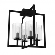  19546 - Hunter Kerrison Natural Black Iron with Seeded Glass 4 Light Flush Mount Ceiling Light Fixture