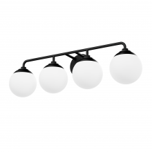  45221 - Hunter Hepburn Matte Black with Cased White Glass 4 Light Bathroom Vanity Wall Light Fixture