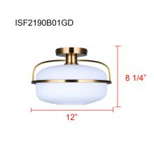  ISF2190B01GD - 1 Lt Semi-Flush, Flat Opal Ribbed Glass, 60W Type A, 12inch W x 8.25inch H