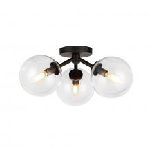  SF549315MBCL - Cassia 15-in Matte Black/Clear Glass 3 Lights Semi-Flush