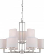  60/4759 - Gemini - 9 Light Chandelier with Slate Gray Fabric Shades - Brushed Nickel Finish