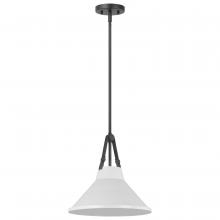  60/7647 - Zelda; 1 Light Pendant; Medium Base; 60 Watt; Black Finish; White Metal Shade; Faux Leather Straps