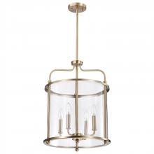  60/7936 - Yorktown 4 Light Pendant; Burnished Brass Finish; Clear Glass