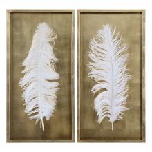  04057 - White Feathers Gold Shadow Box S/2